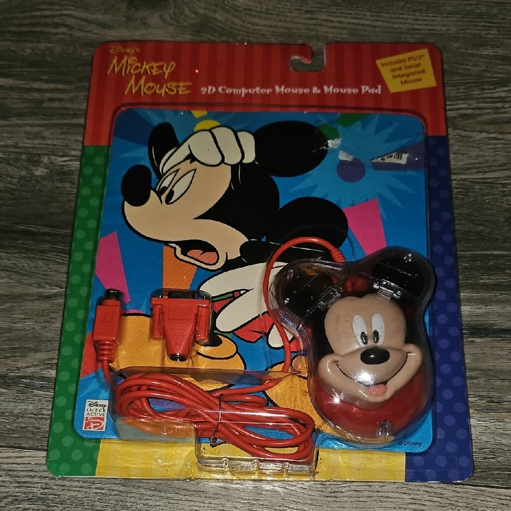 Disney Mickey Mouse 3D Computer Mouse and Mouse Pad Vintage New